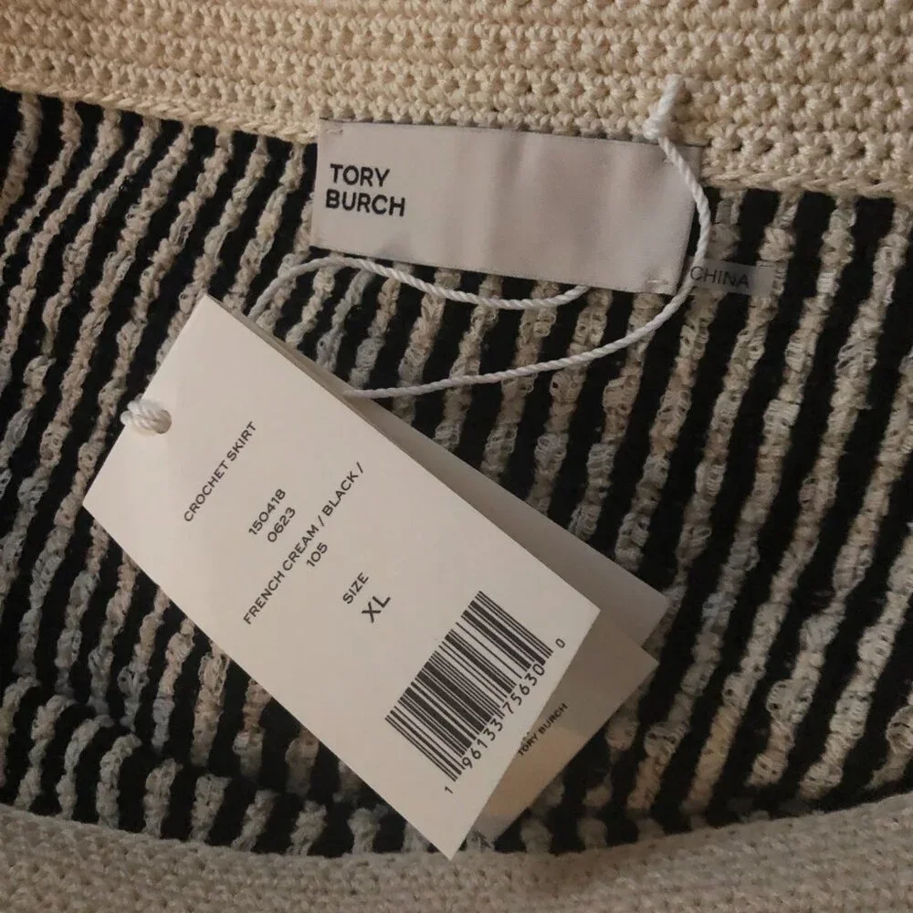 NWT Tory Burch stripe crochet drawstring knit midi skirt
